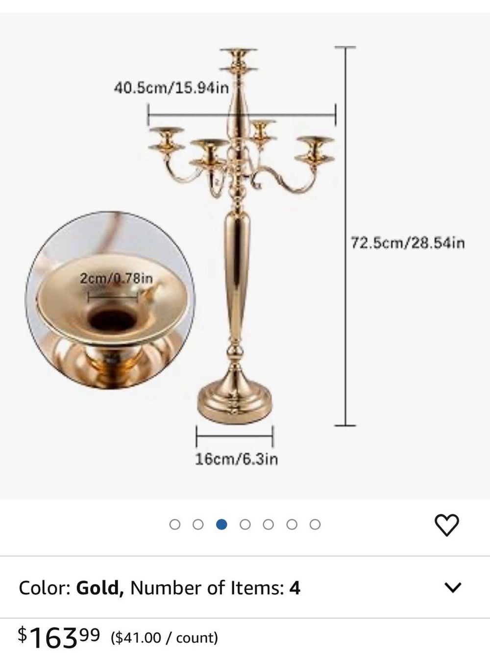 Gold Metal 5-Arm Candelabra Candle Holder - Elegant Home Accent